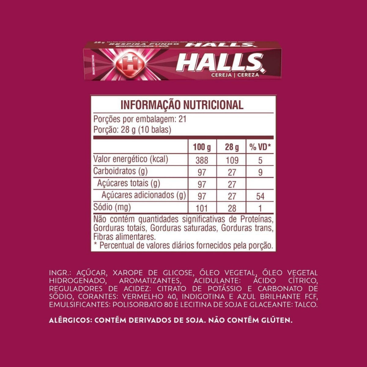 Bala Halls Cereja Caixa Com 21 Unidades 28g