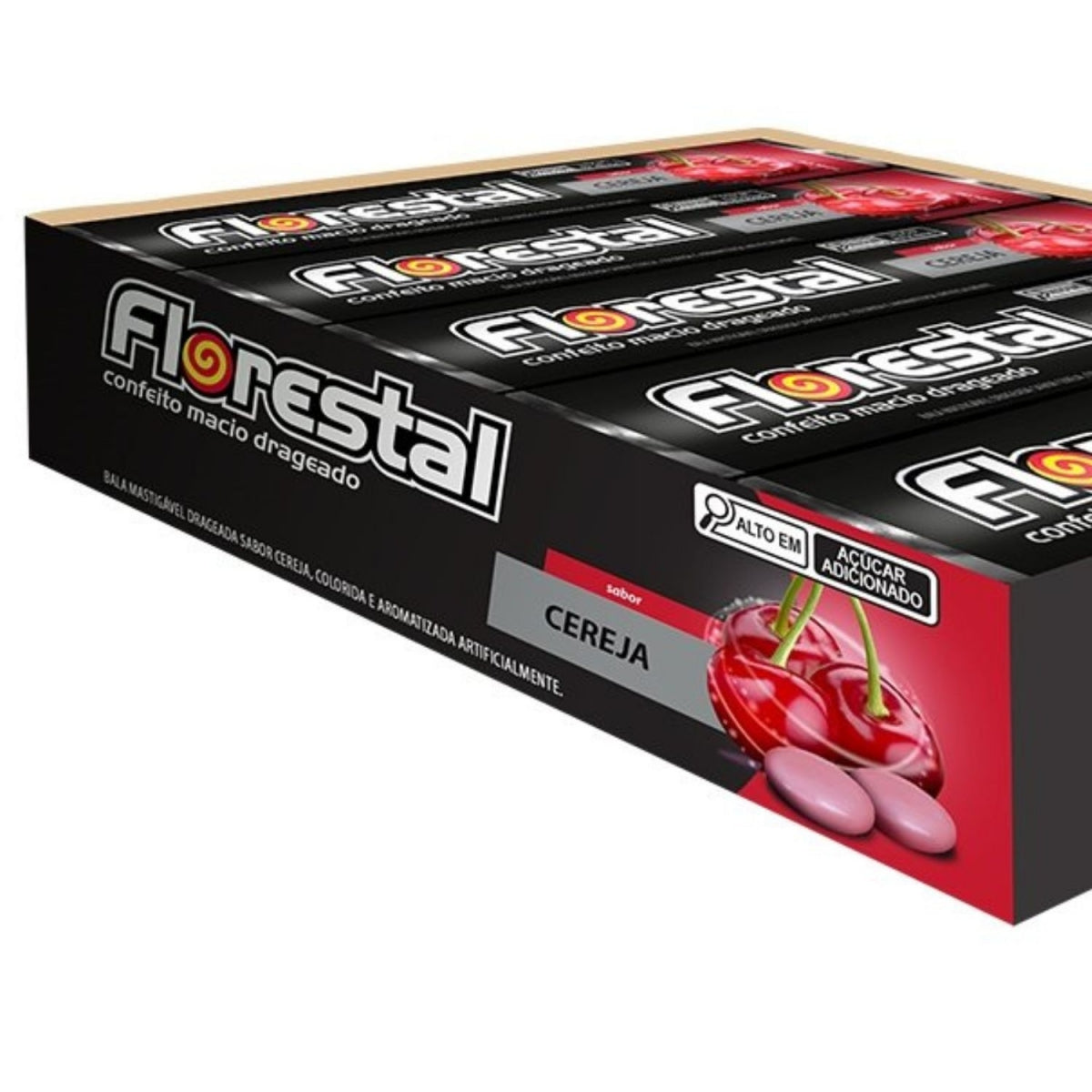 Bala Drops Florestal Drageado Cereja 32g Embalagem com 10