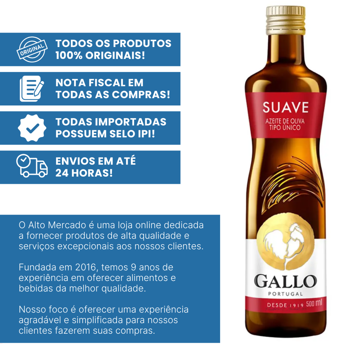 Azeite de Oliva Gallo Tipo Unico 500ml Sabor Suave Original