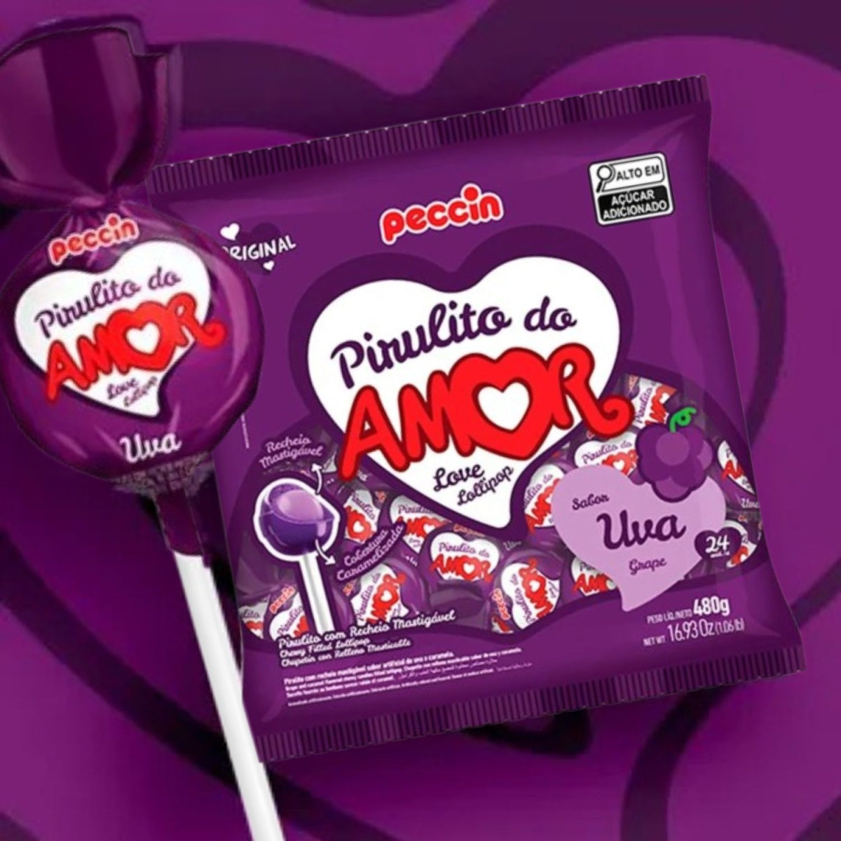 Pirulito Com Recheio Do Amor Uva 480g