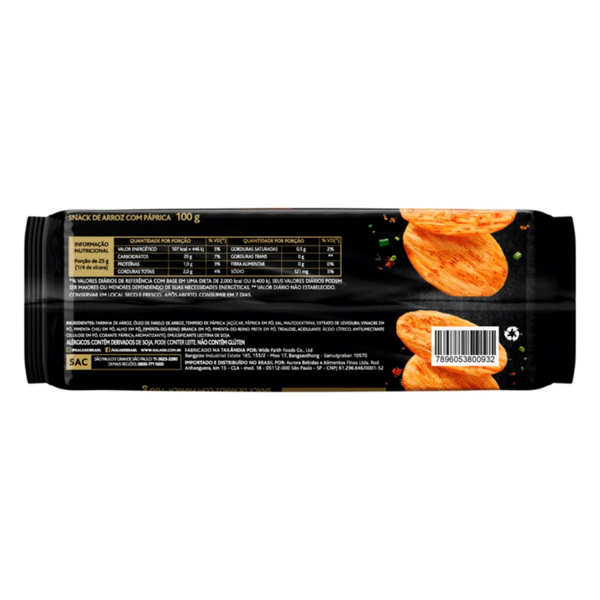 Snack De Arroz Com Paprica Kalassi Pacote 100g