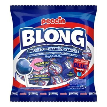 Pirulito Blong Blue Com Cliclete Framboesa Peccin 672g