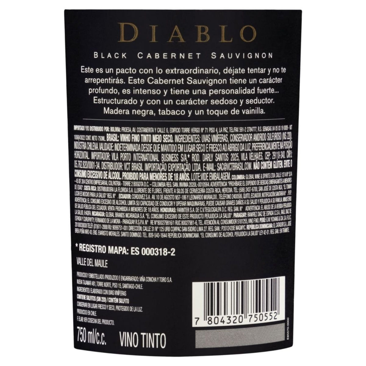 Vinho Tinto Black Diablo Cabernet Sauvignon Meio Seco 750ml