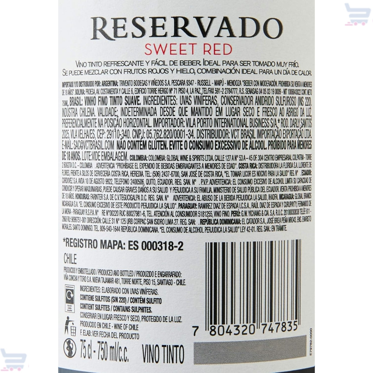 Vinho Chileno Reservado Sweet Red Concha Y Toro 750ml