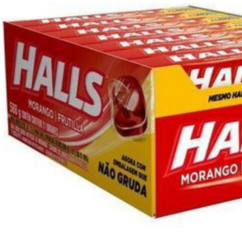 Bala Halls Morango Caixa Com 21 Unidades 28g