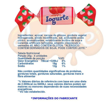 Bala Mastigável Happy Iogurte De Morango 125G