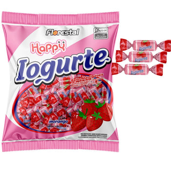 Bala Mastigável Happy Iogurte De Morango 125G