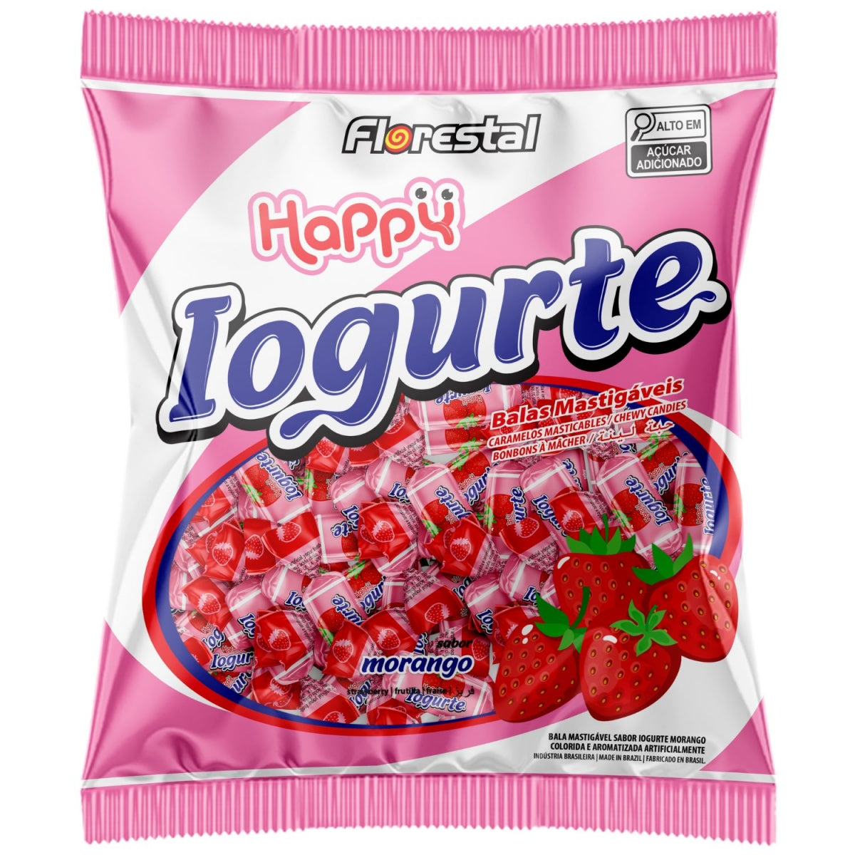 Bala Mastigável Happy Iogurte De Morango 125G