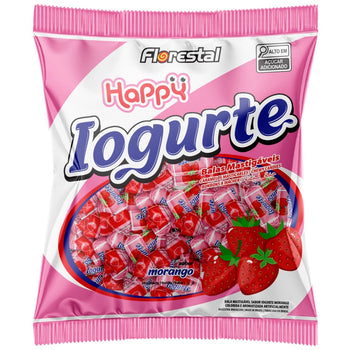 Bala Mastigável Happy Iogurte De Morango 125G