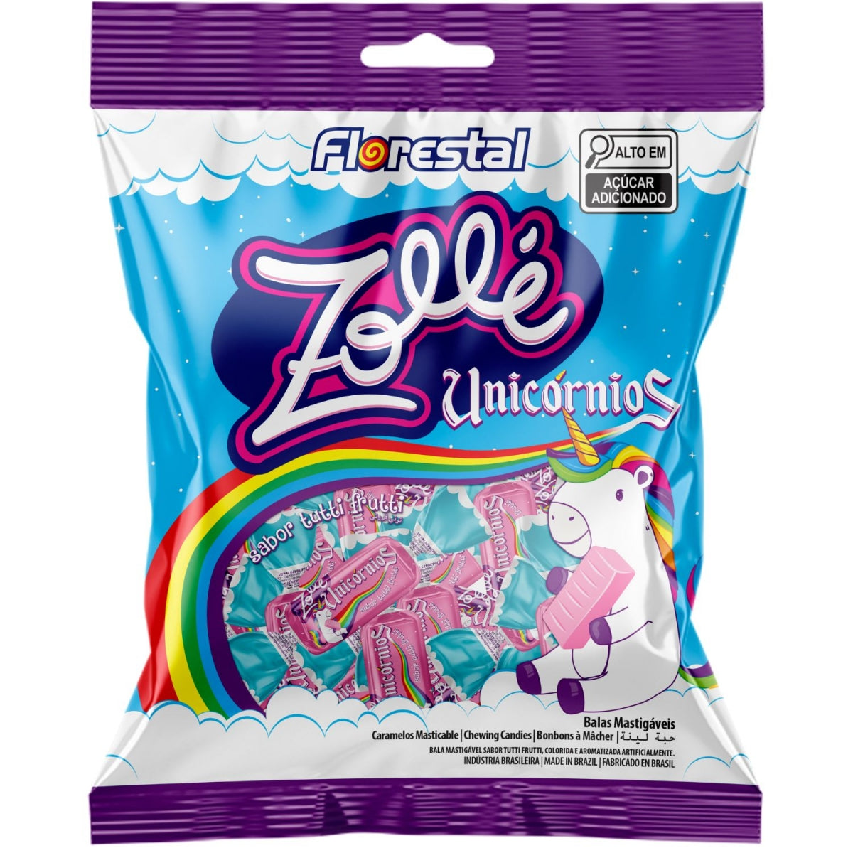Bala Mastigavel Zolle Unicornios tutti-frutti Florestal 125G