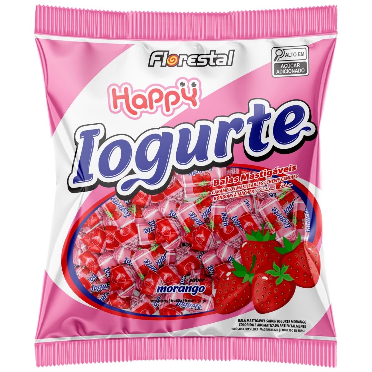 Bala Mastigável Happy Iogurte Morango Florestal 500G