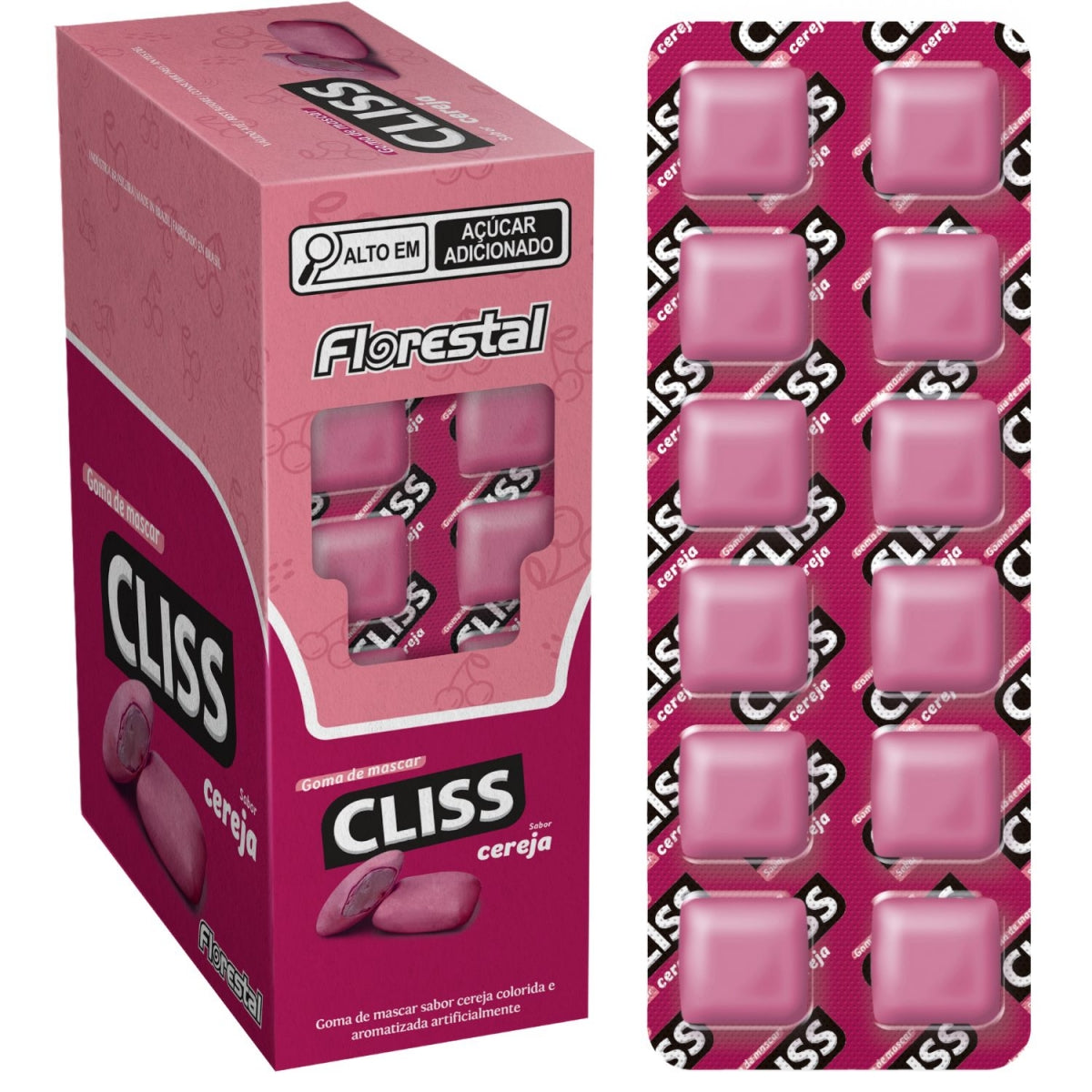 Chiclete Florestal Cliss Cereja 16,8G Cartela com 12