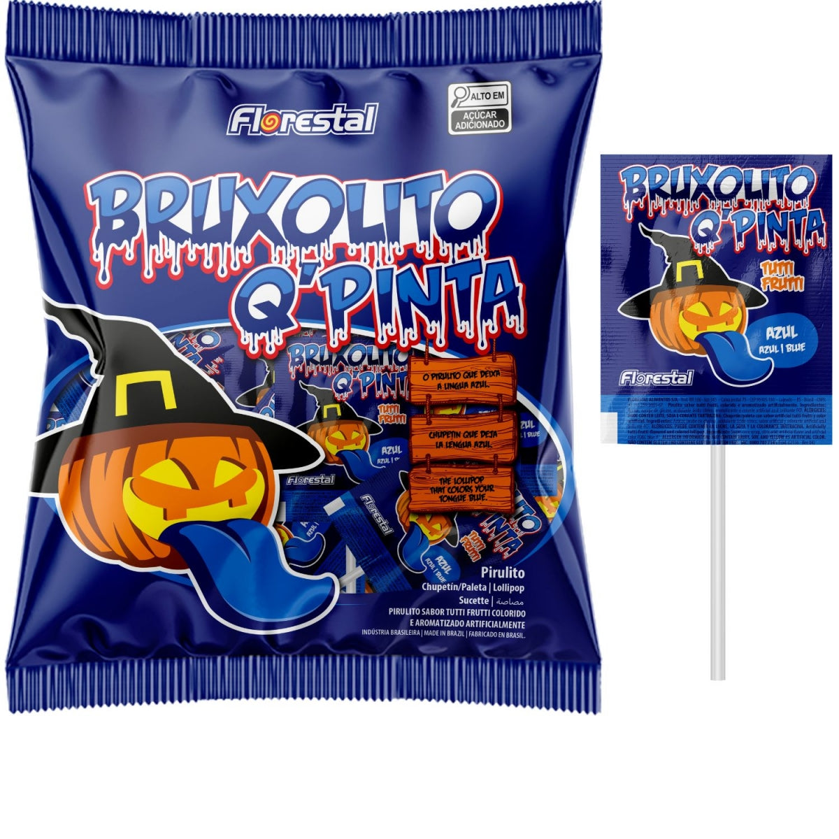 Pirulito Florestal Bruxolita Q\'Pinta Tutti Frutti 50G
