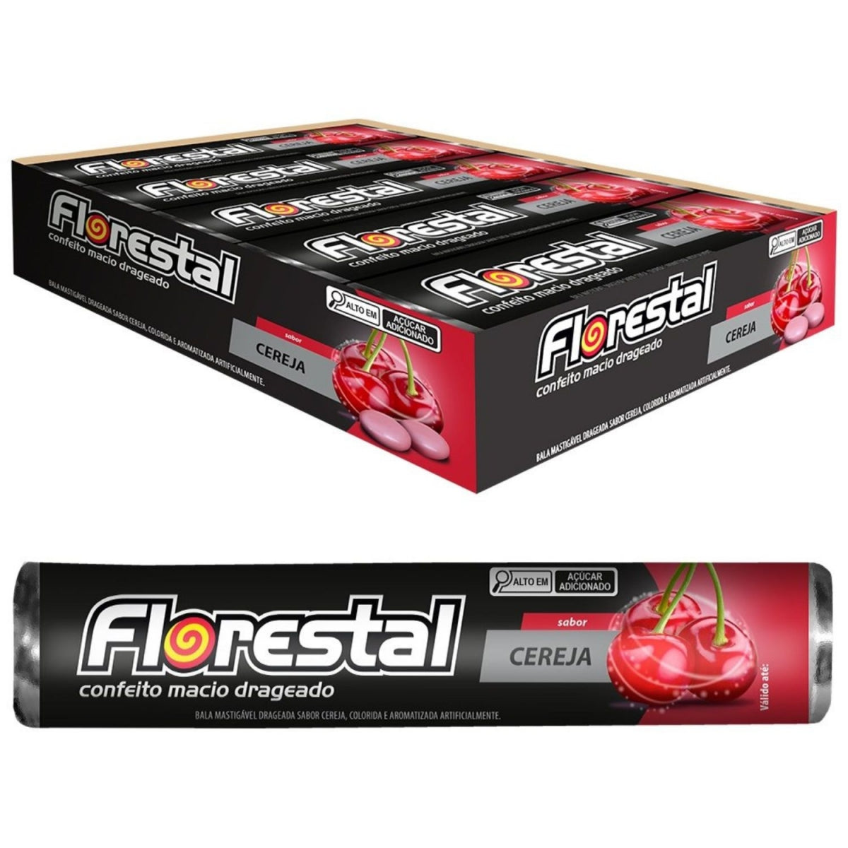 Bala Drops Florestal Drageado Cereja 32g Embalagem com 10