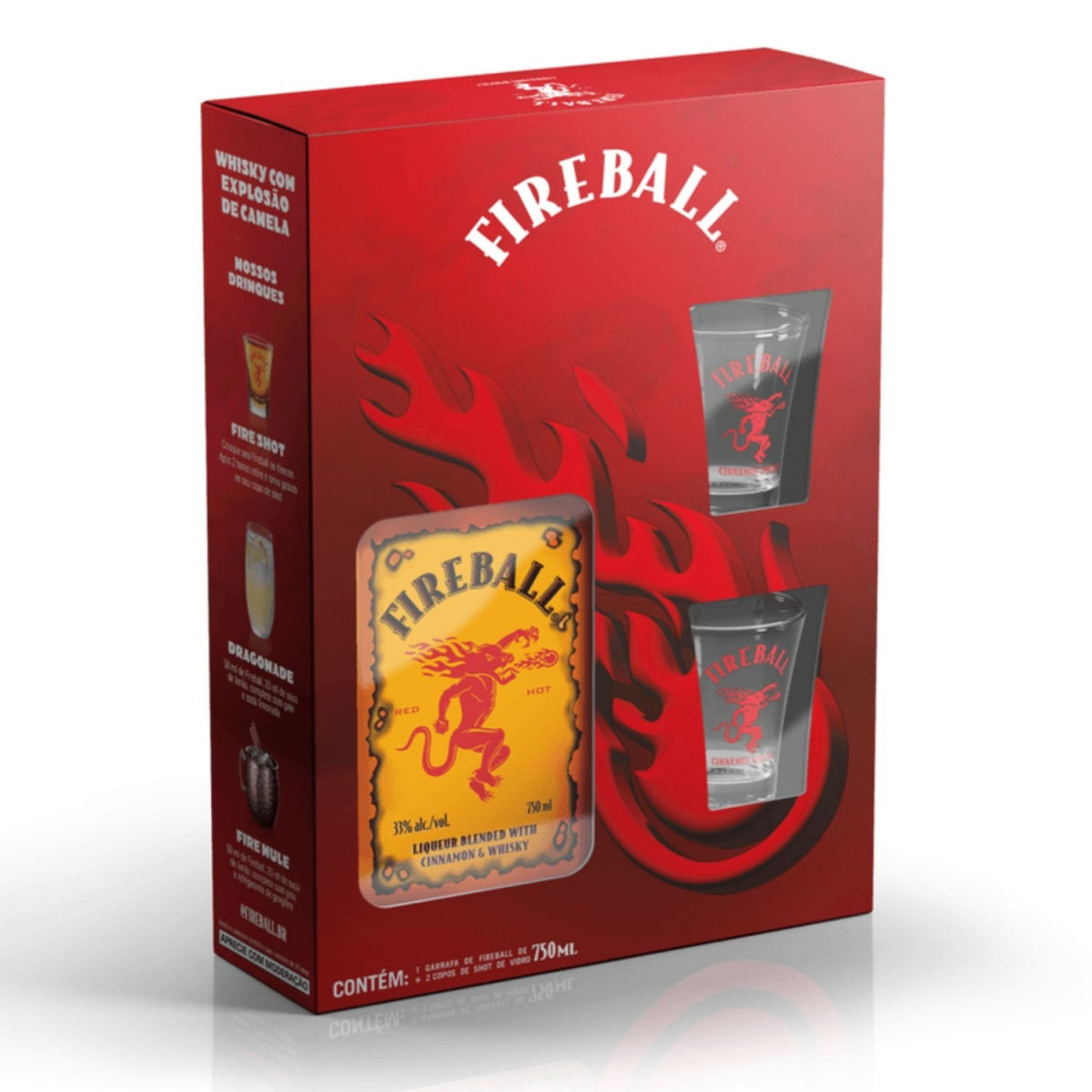 Licor De Canela Fireball 750ml Kit Com 2 Copos Shot