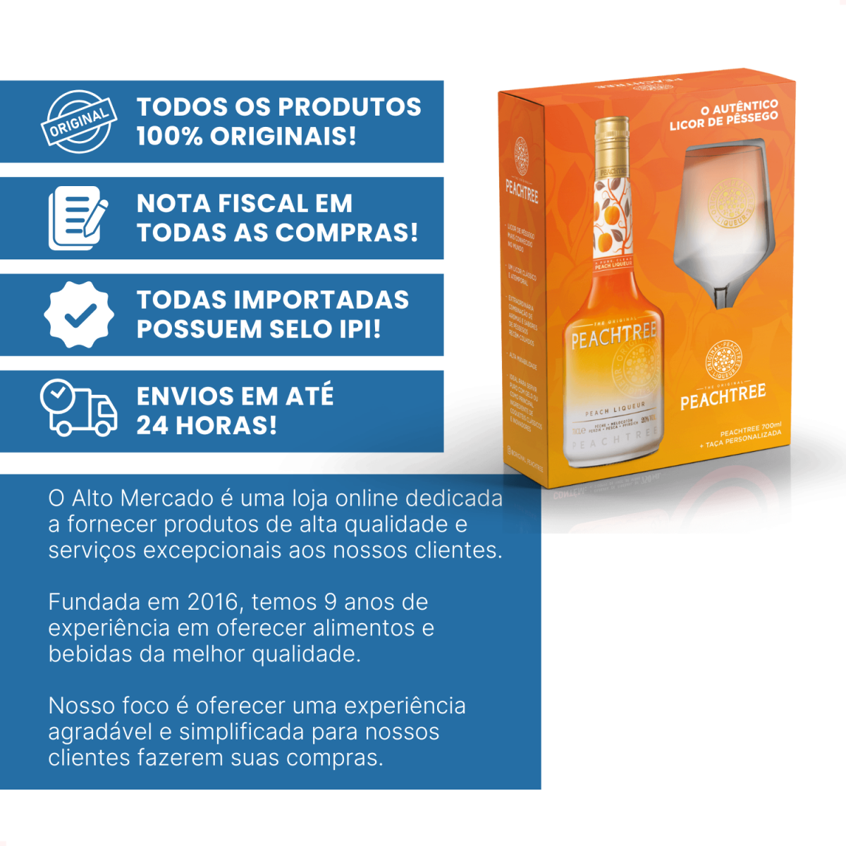 Kit Licor Fino de Pessego Peachtree Garrafa 700ml Com Taca