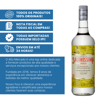 Cachaça Saliníssima Prata 1000 ml com Envio Imediato