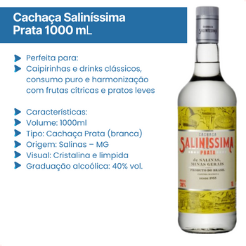 Cachaça Saliníssima Prata 1000 ml com Envio Imediato