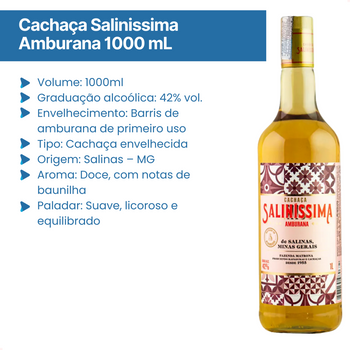 Cachaça Salinissima Amburana 1000 mL com Envio Imediato