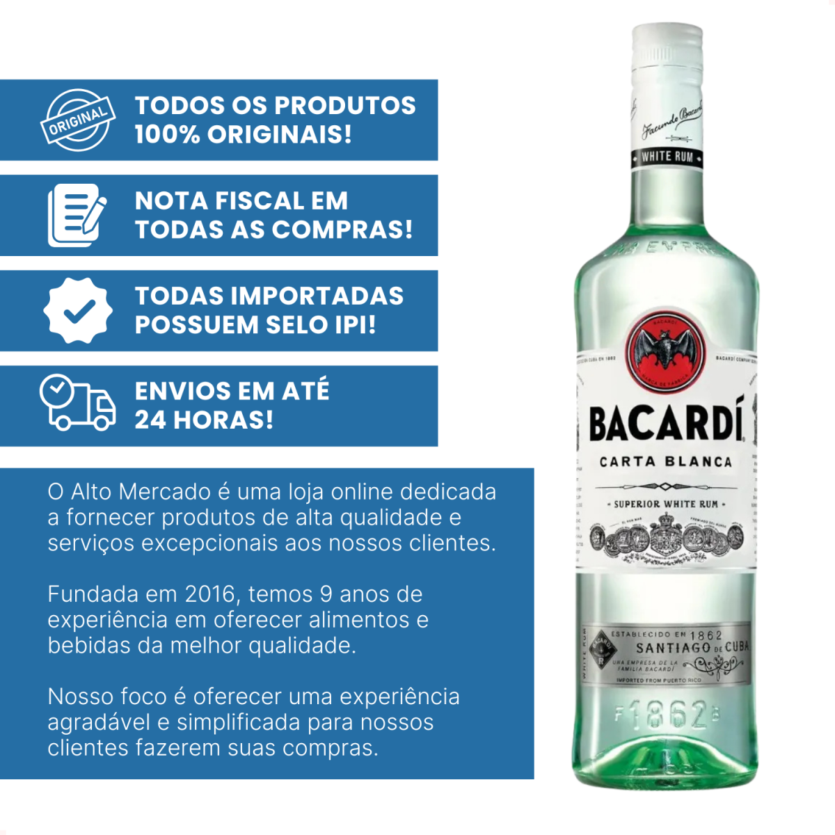 Rum Bacardi Superior Carta Blanca 700ml Envio Imediato