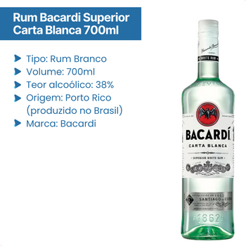 Rum Bacardi Superior Carta Blanca 700ml Envio Imediato