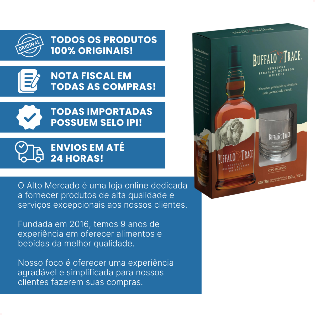 Kit Whisky Buffalo Trace Bourbon 750ml + Copo de Vidro