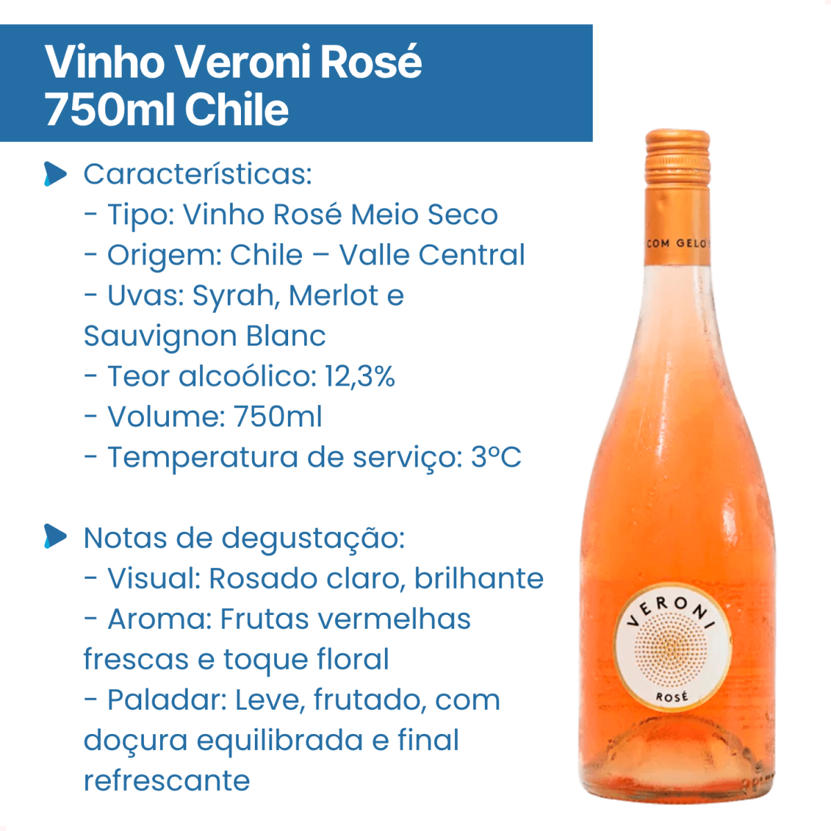 Vinho Veroni Rose com 750ml Meio Seco Chile - Envio Imediato