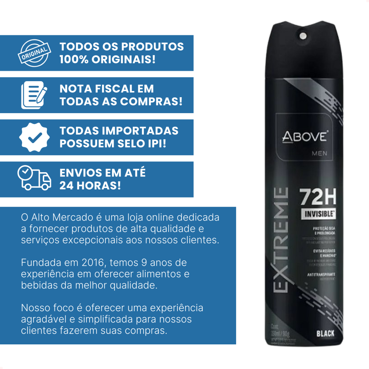 Desodorante Aerossol Above Extreme Black Men 150Ml