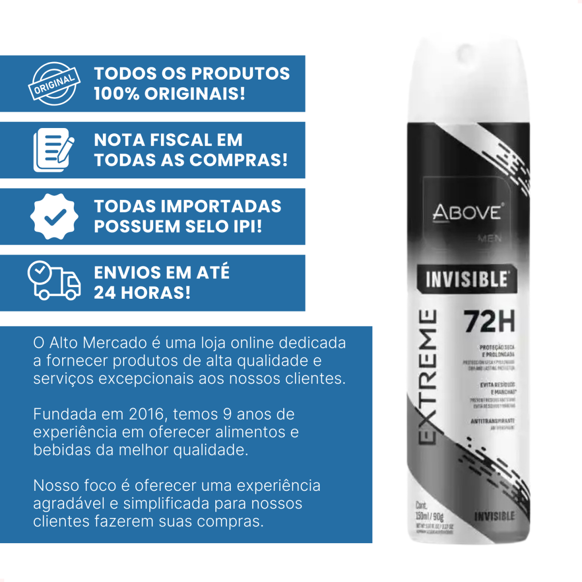 Desodorante Aerosol Above Men Extreme Invisible 72h 150ml