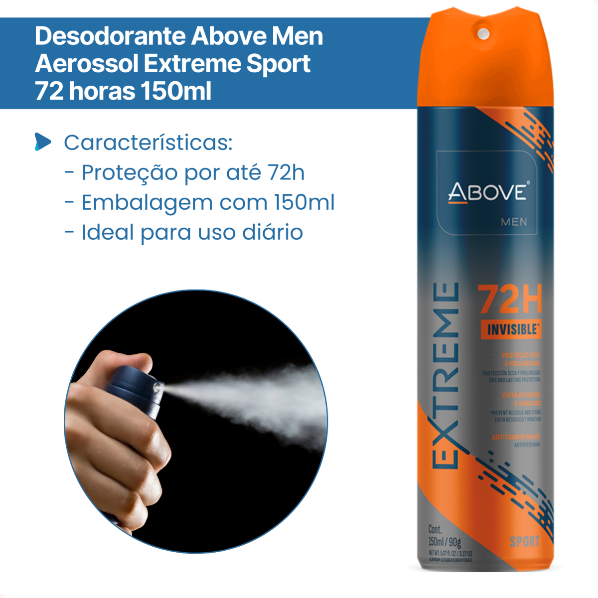 Desodorante Above Men Aerossol Extreme Sport 72 horas 150ml