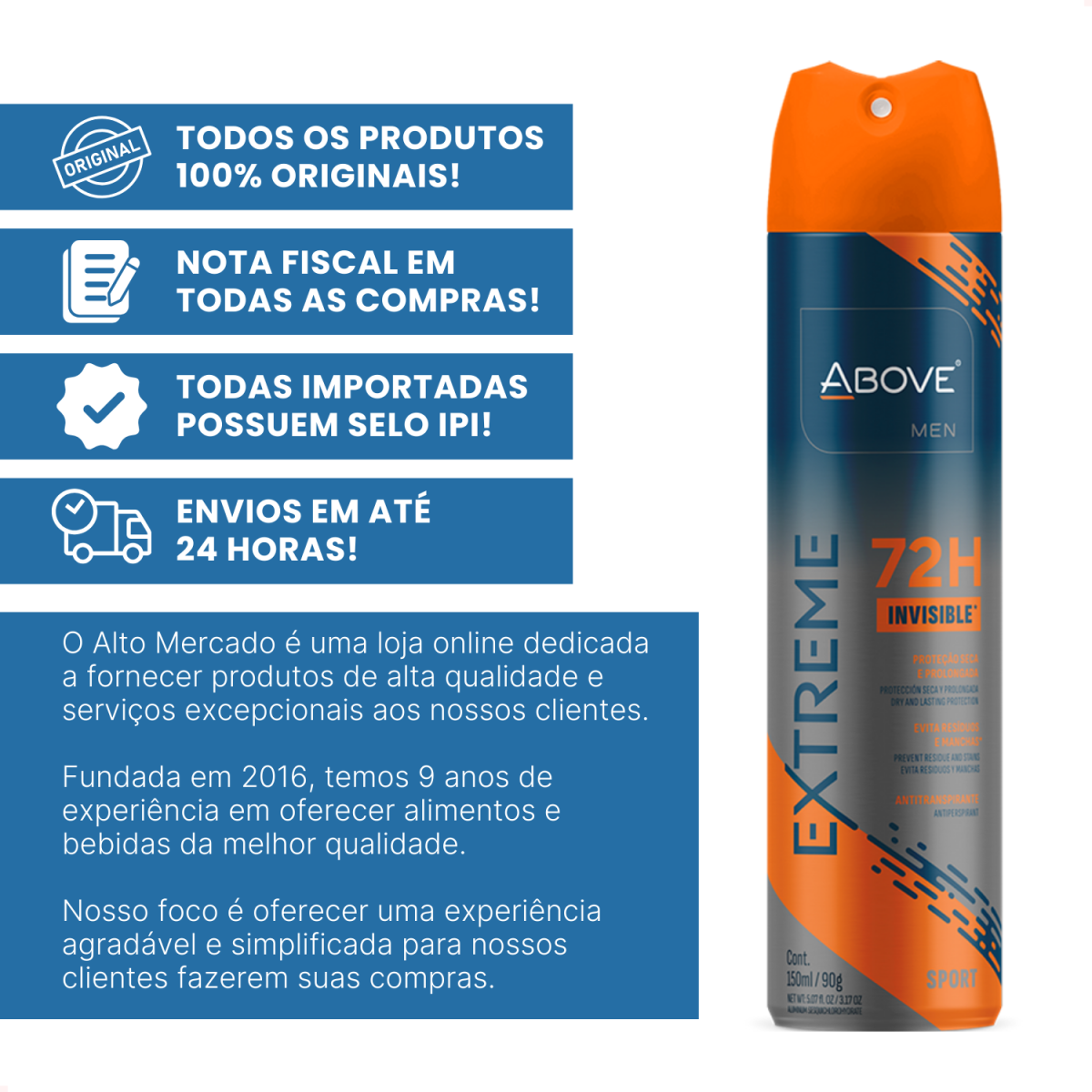 Desodorante Above Men Aerossol Extreme Sport 72 horas 150ml