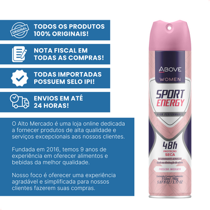 Desodorante Aerossol Women Sport Energy Above 150ml 48 horas