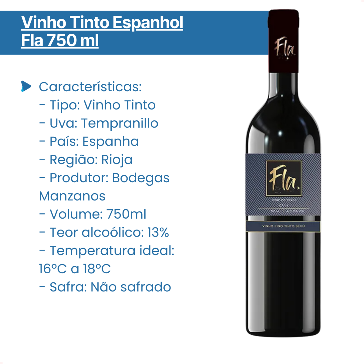 Vinho Tinto Espanhol Fla com 750ml