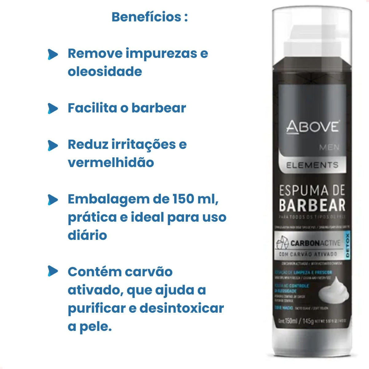 Espuma de Barba Above Original Carvao ATV 150ml Limpeza Suave