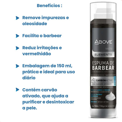 Espuma de Barba Above Original Carvao ATV 150ml Limpeza Suave