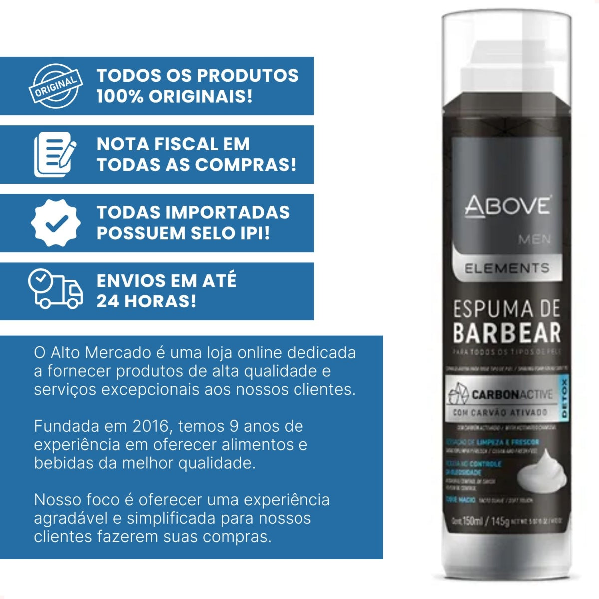 Espuma de Barba Above Original Carvao ATV 150ml Limpeza Suave