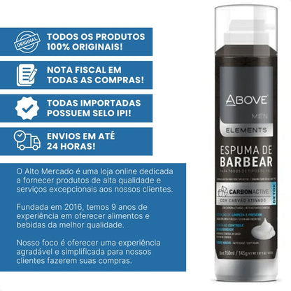 Espuma de Barba Above Original Carvao ATV 150ml Limpeza Suave