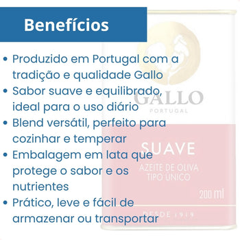 Azeite Oliva Português Tipo Único Gallo Lata 200ml Original