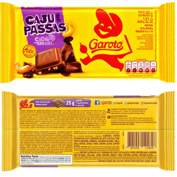 Chocolate Garoto Caju e Passas Caixa Com16 Und de 80g