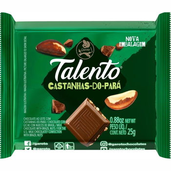 Chocolate Talento Castanha do Para Caixa Com 15 Und de 25g