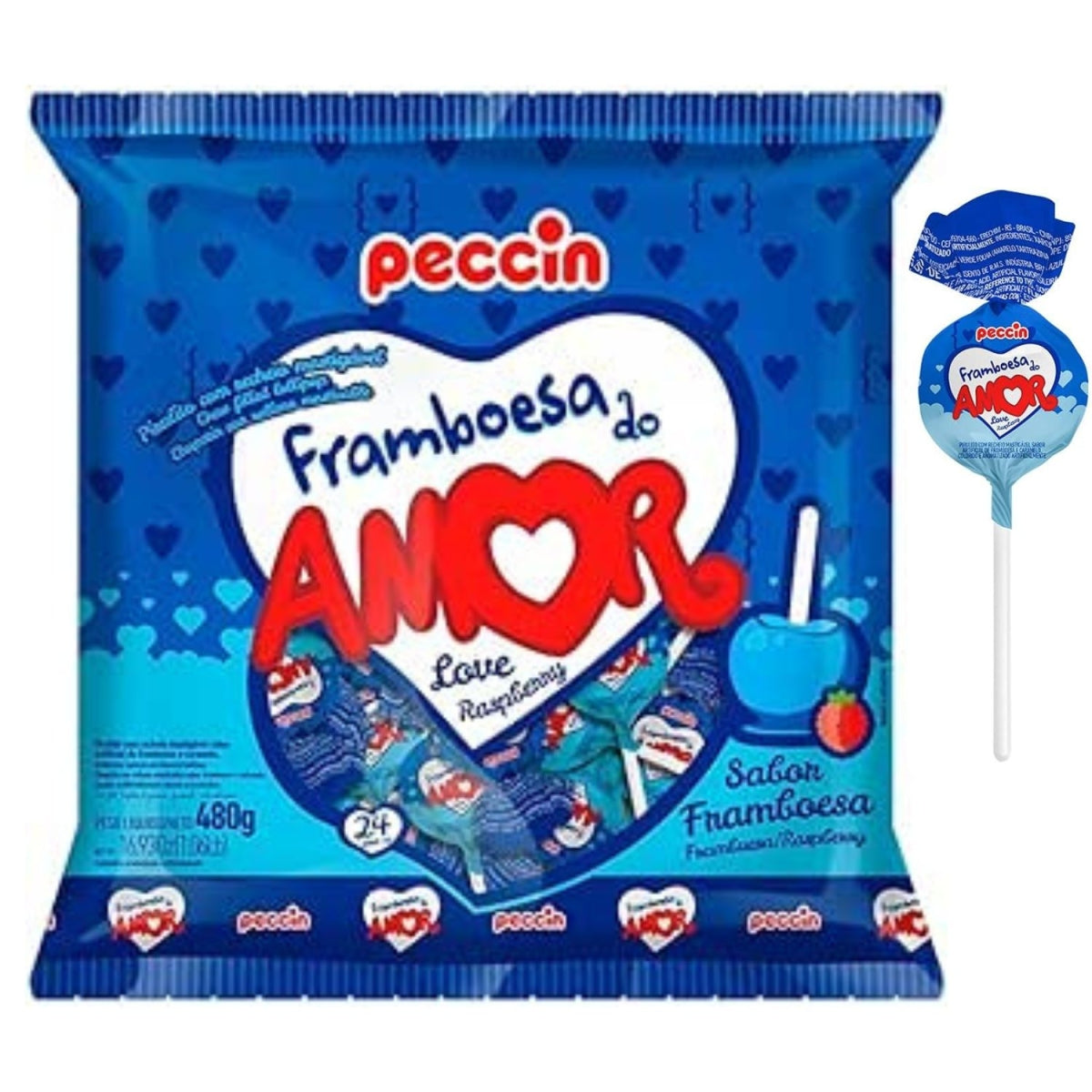 Pirulito do Amor Framboesa Peccin 480g