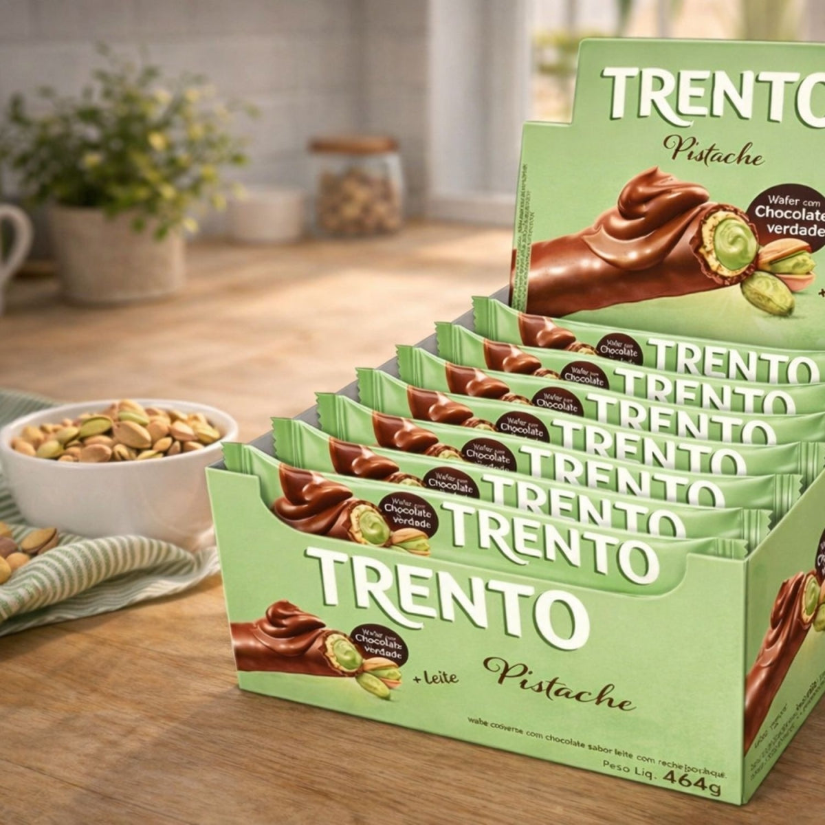 Chocolate Wafer Trento Pistache Caixa Com 16 Und De 29g
