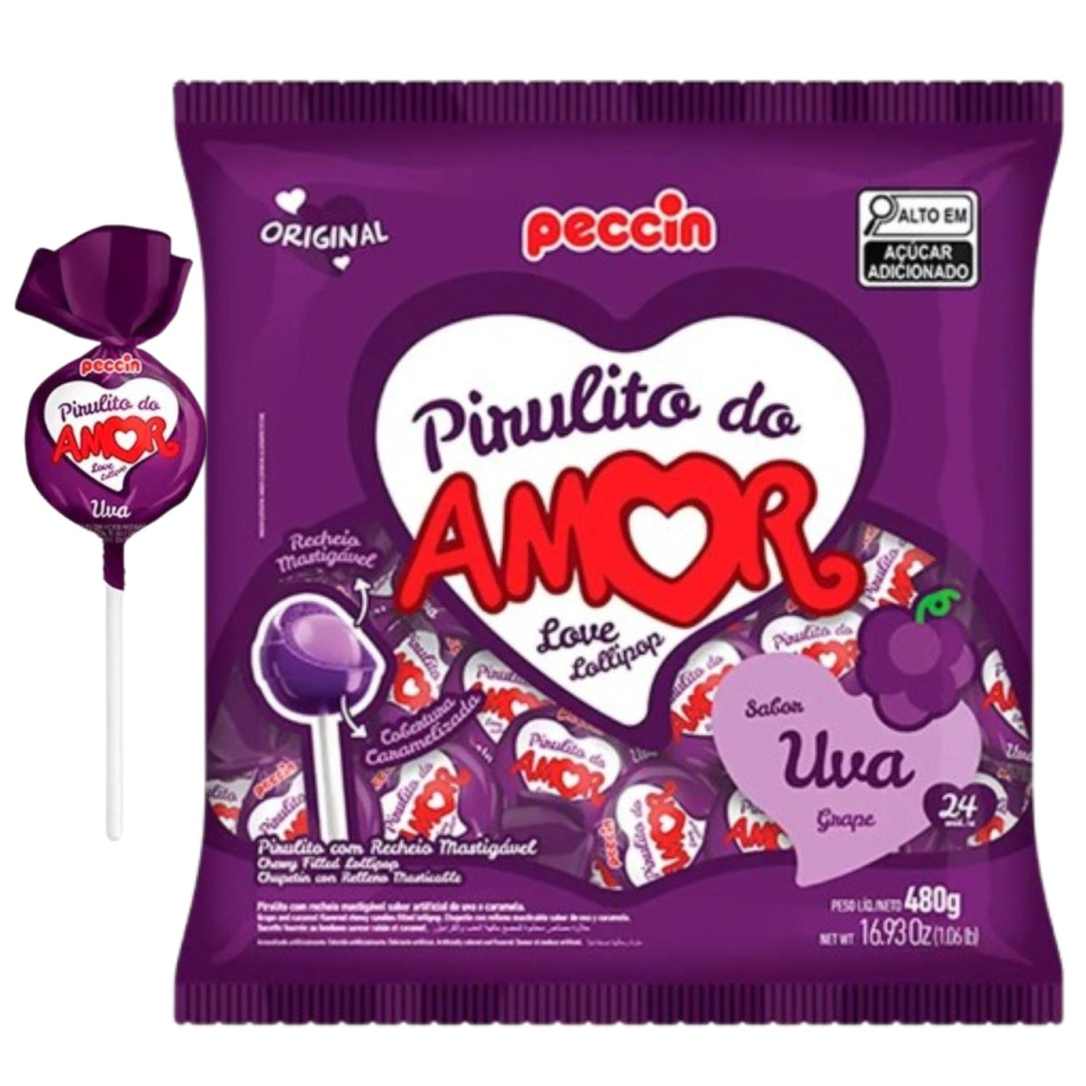 Pirulito Com Recheio Do Amor Uva 480g