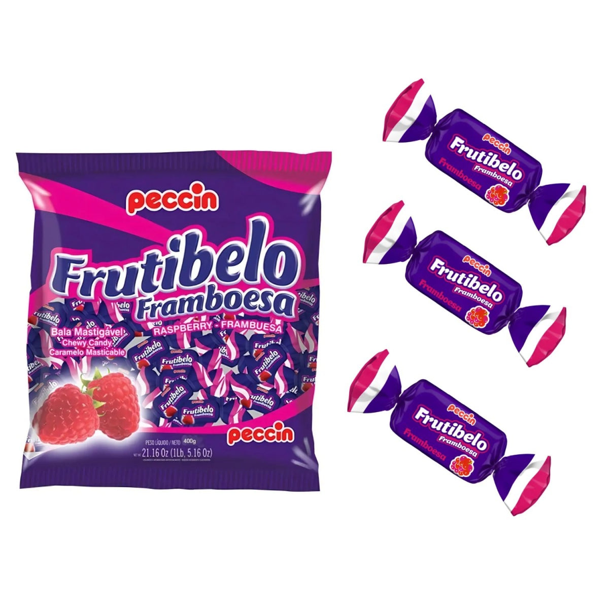 Bala Frutibelo Sabor Framboesa Peccin  Pacote 400gr