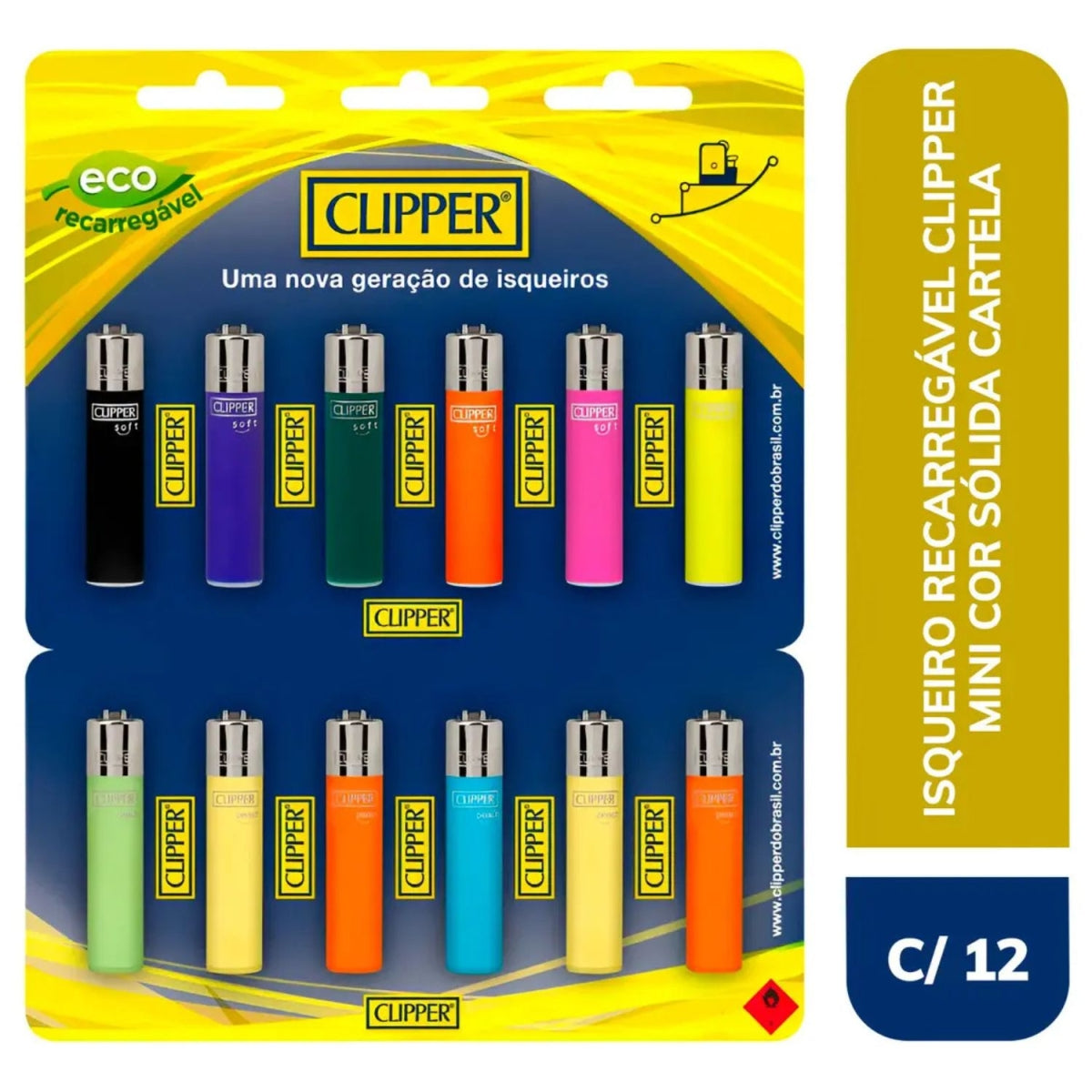 Isqueiro Clipper Recarregavel Mini Cartela 12 Und