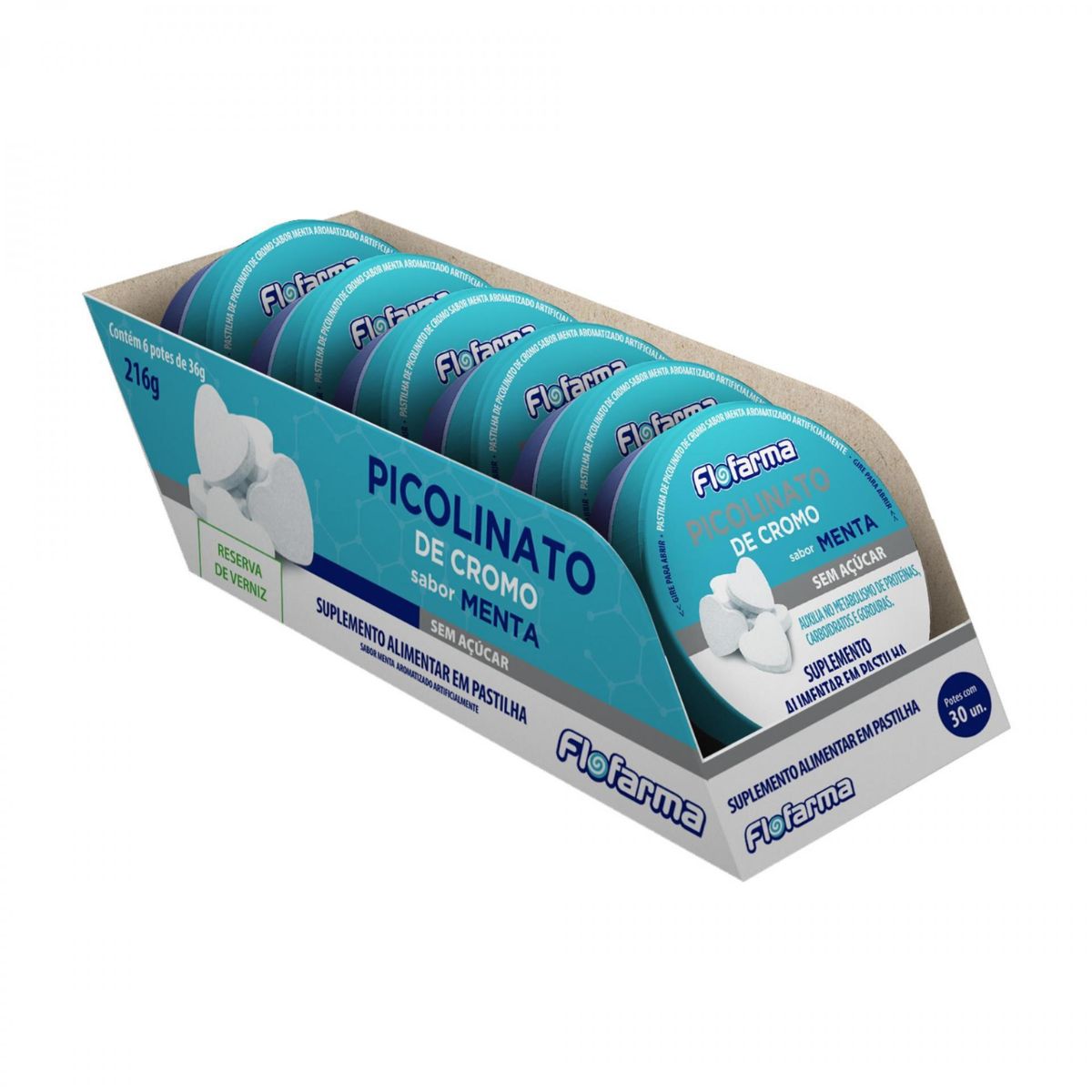 Suplemento Picolinato de Cromo Flofarma Menta 36g Pack C/6Un