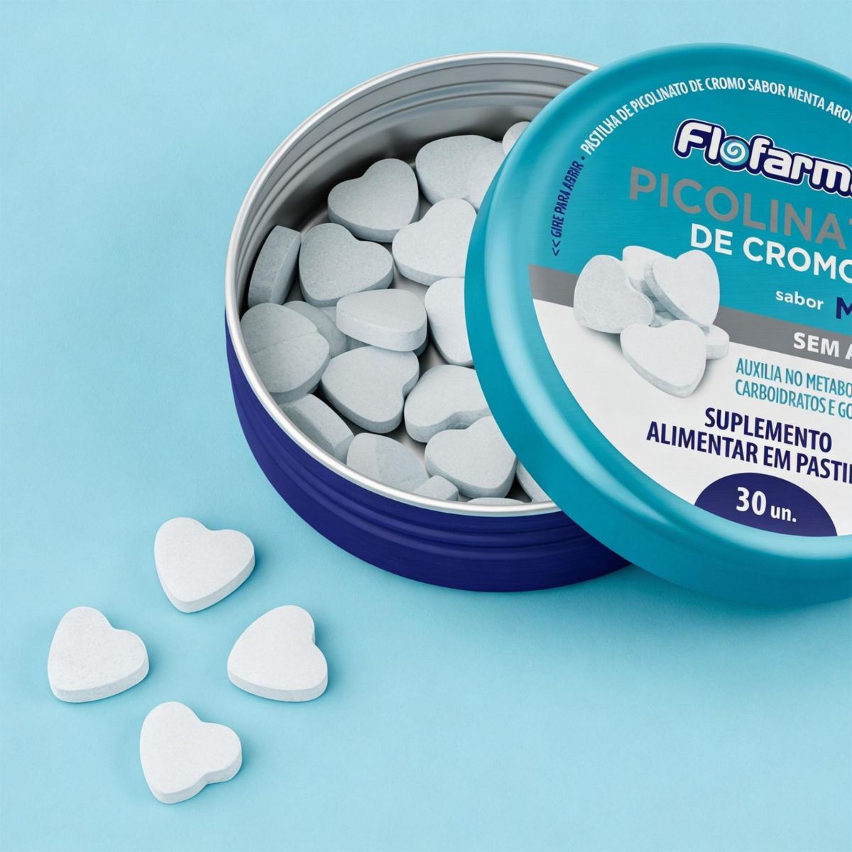 Suplemento Picolinato de Cromo Flofarma Menta 36g Pack C/6Un