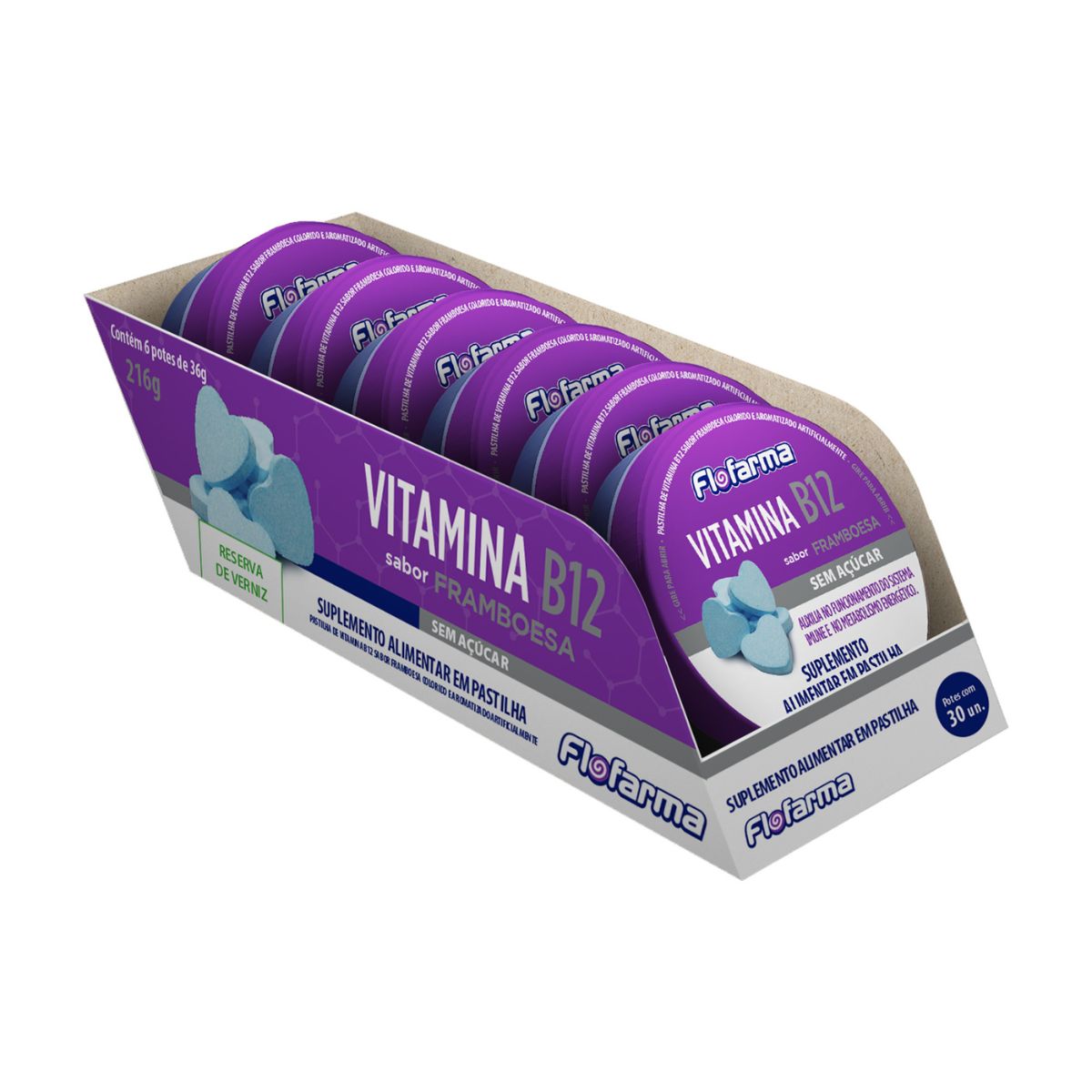 Suplemento Flofarma Vitamina B12 Framboesa 36g Pack C/6 Und