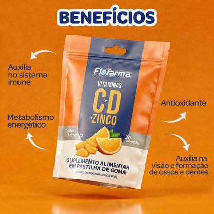 Suplemento Alimentar Vitamina C, D e Zinco Flofarma 30 Und