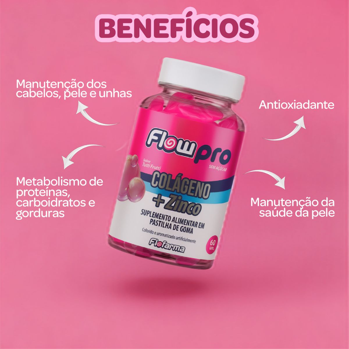 Suplemento Alimentar Flofarma Colageno e Zinco 60und